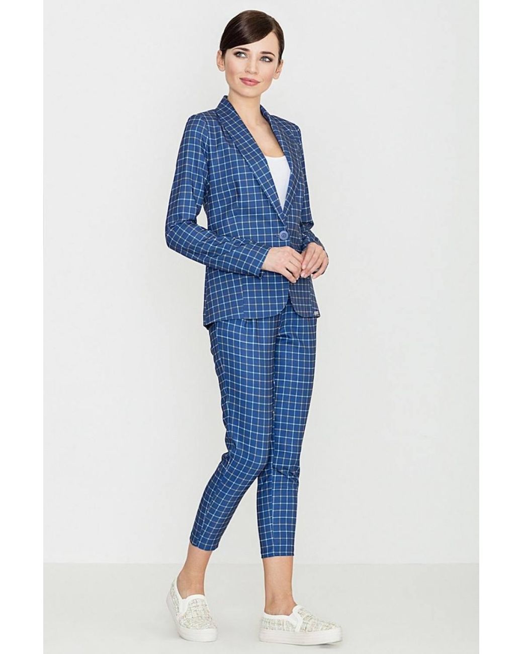 Love Lace Blue Loose Fit Retro Check High Waist Trousers