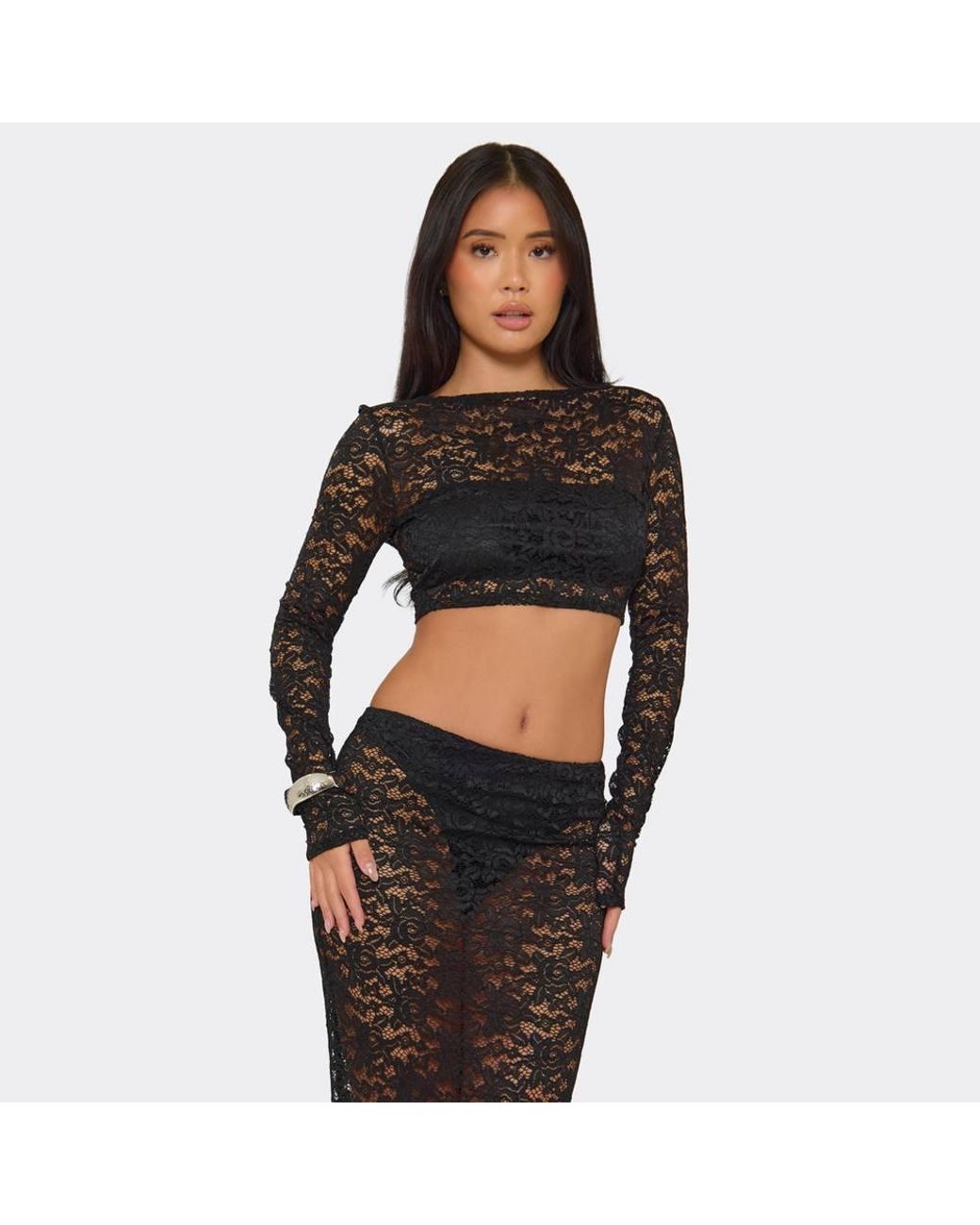 EGO Black Long Sleeve Lace Top