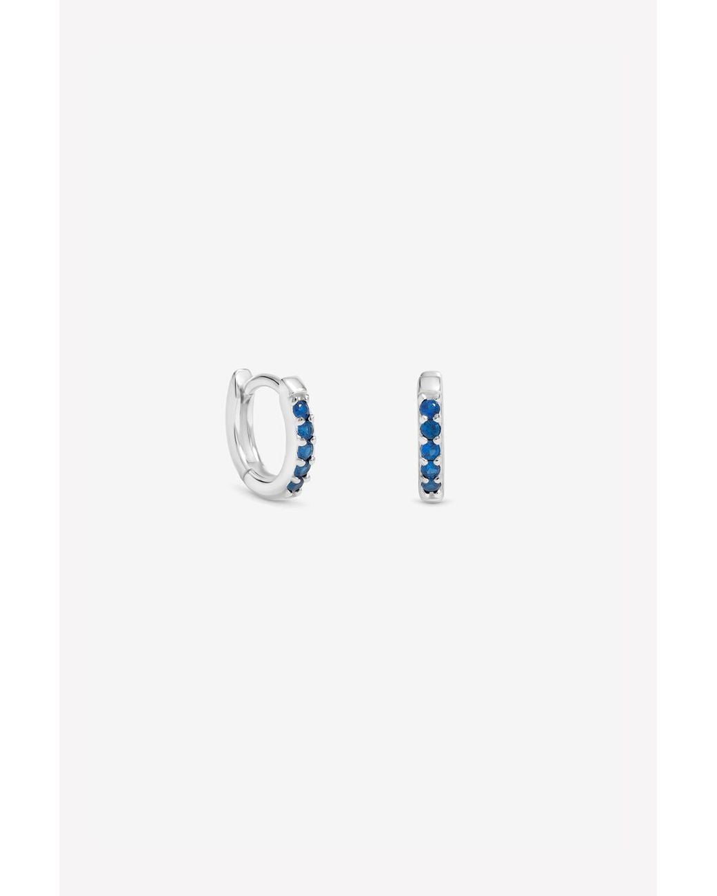 Simply Silver Blue Sterling Plated Sapphire Mini 10Mm Hoops