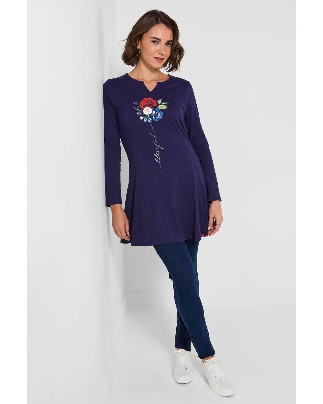 Joe Browns Blue Blissful Stem Flower Graphic Tunic Top