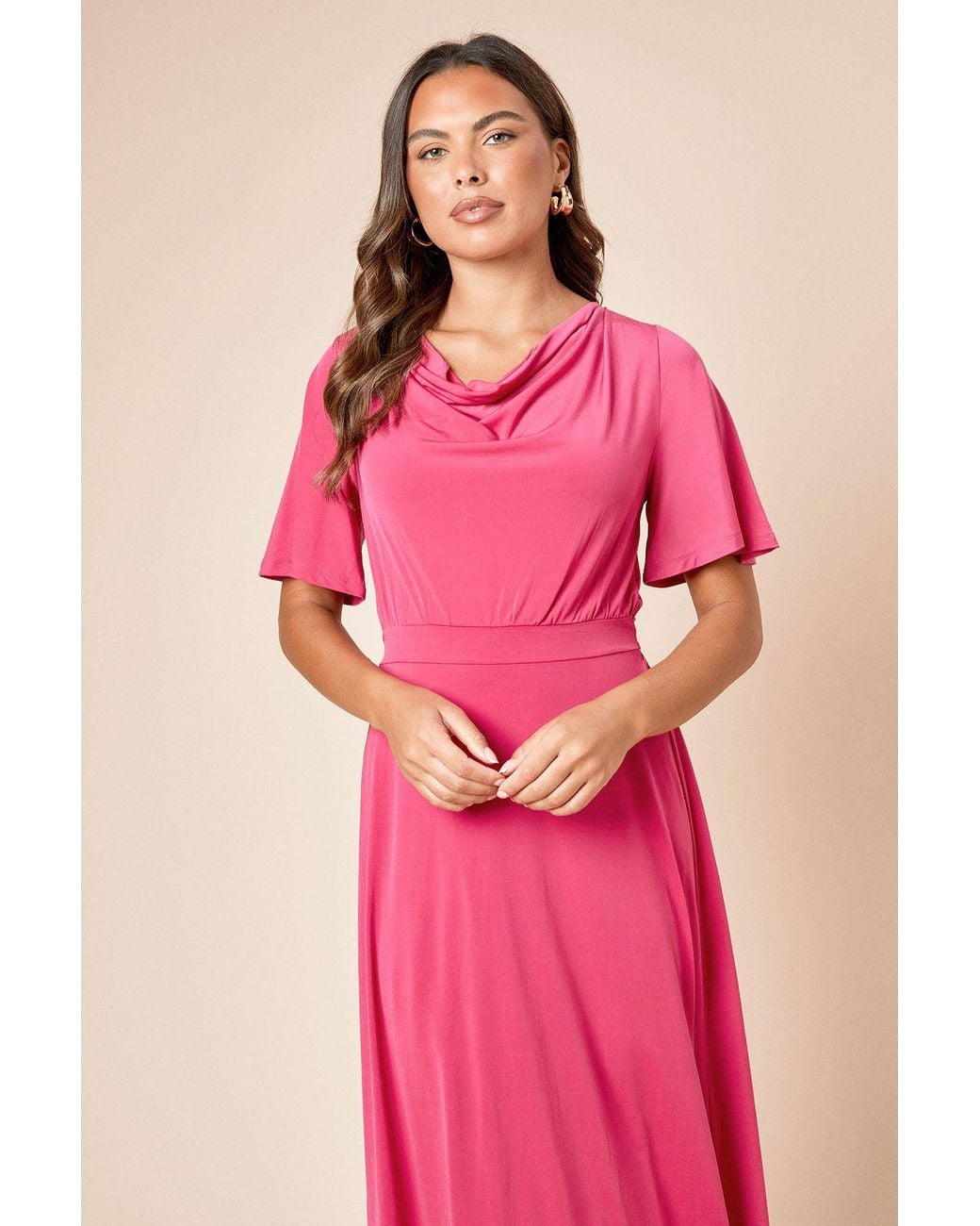 Dorothy Perkins Pink Cowl Neck Tie Back Jersey Midi Dress