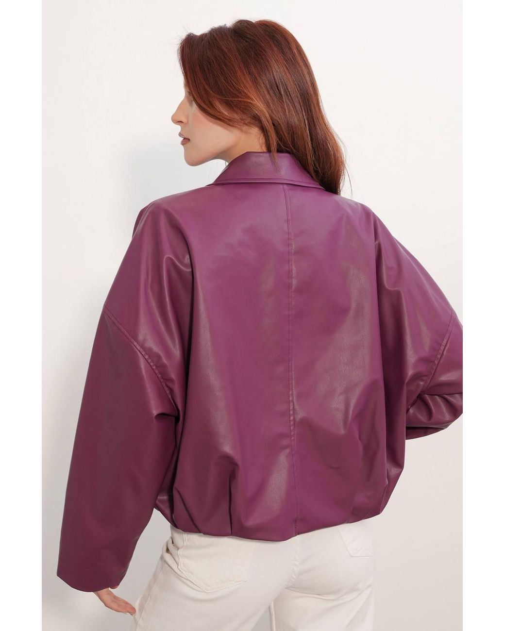 Bigdart Purple Oversized Faux Leather Belted Jacket