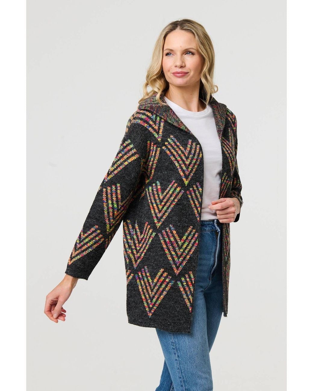 Izabel London Blue Abstract Print Longline Knitted Jacket