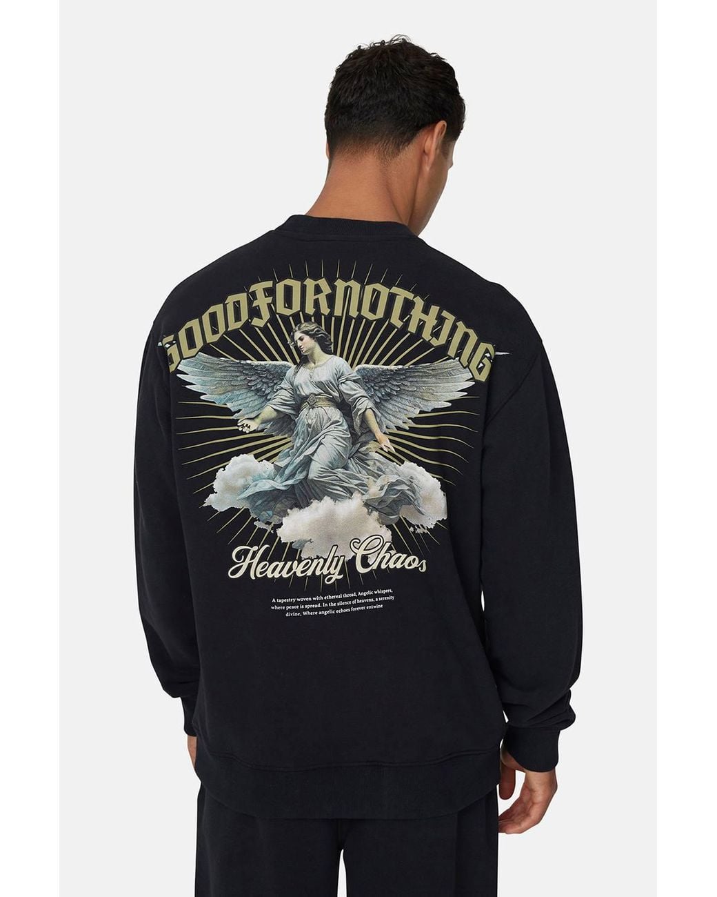 Good For Nothing Blue Graphic Back Print Crew Neck Sweatshirt for men