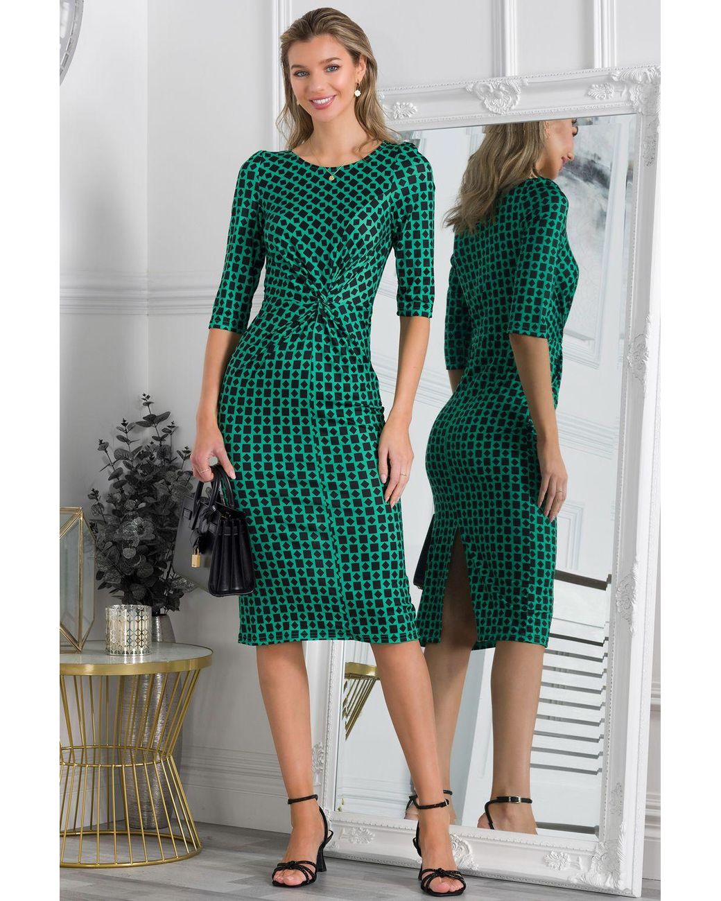 Jolie Moi Green Qyara Jersey Twist Bodycon Midi Dress