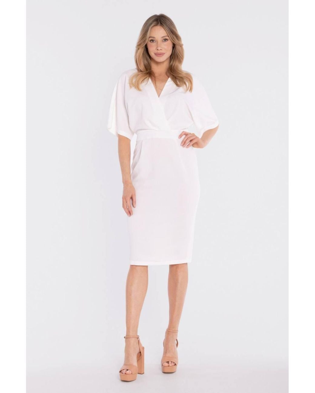 Love Lace White Viscose Midi Short Sleeve Dress