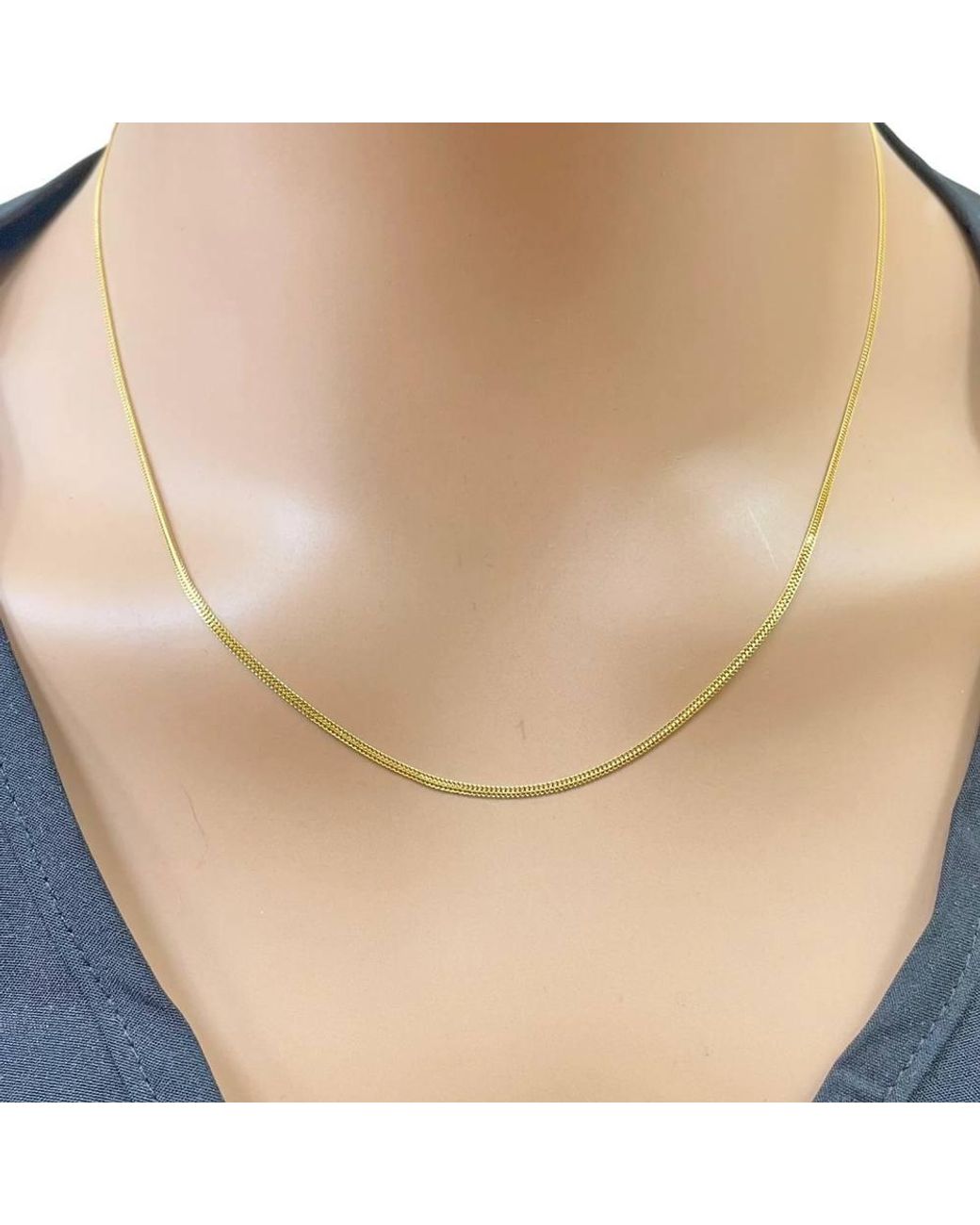 Raina Jewels Metallic 22Ct Herringbone Chain Lightweight Flat Necklace 18" 1.3Mm Width