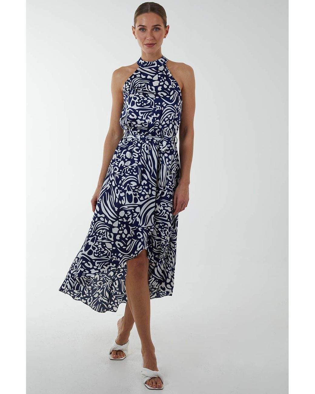 Blue Vanilla Blue Halter Midi Wrap Dress