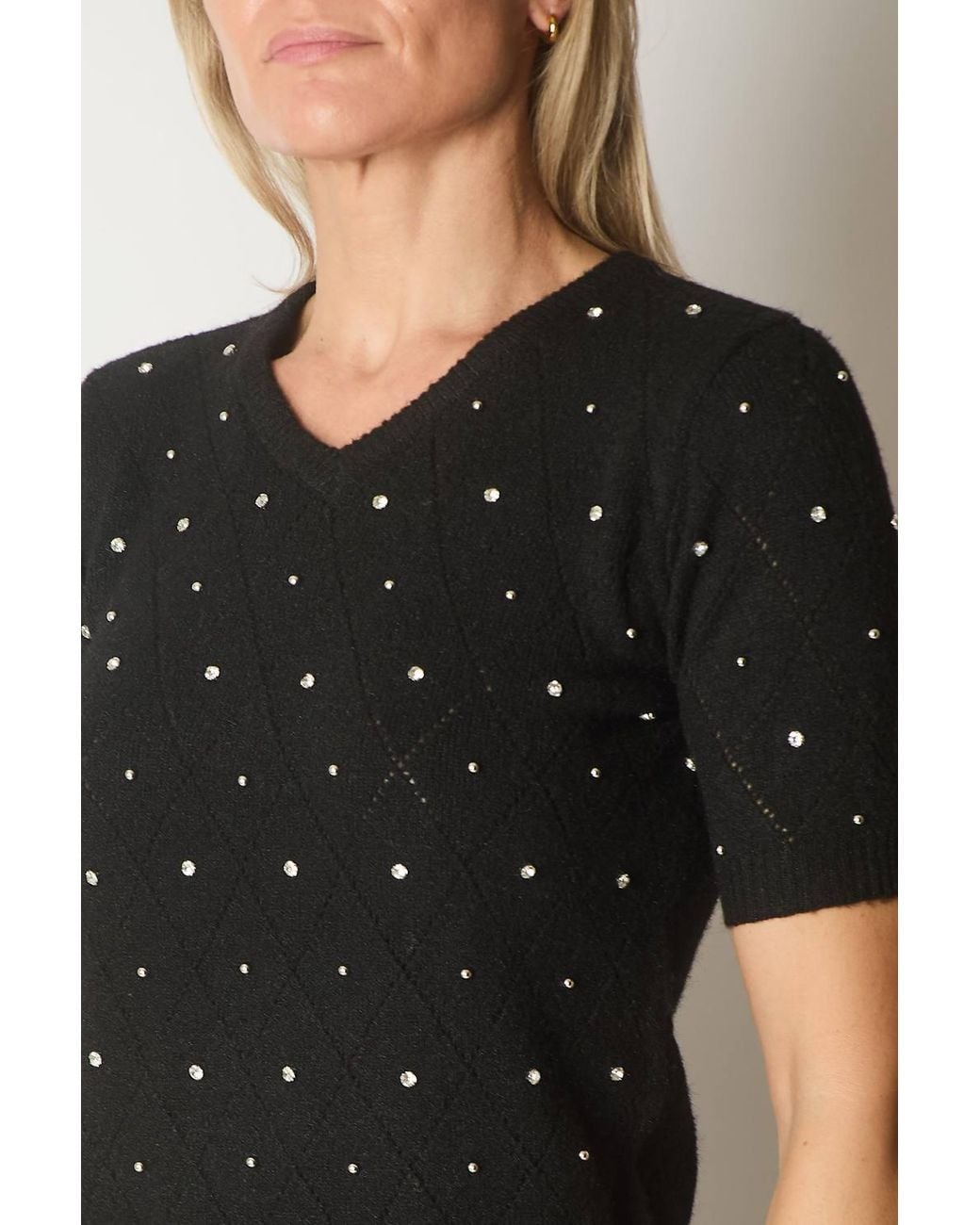 Solo Black Embellished Knit V-Neck Jumper