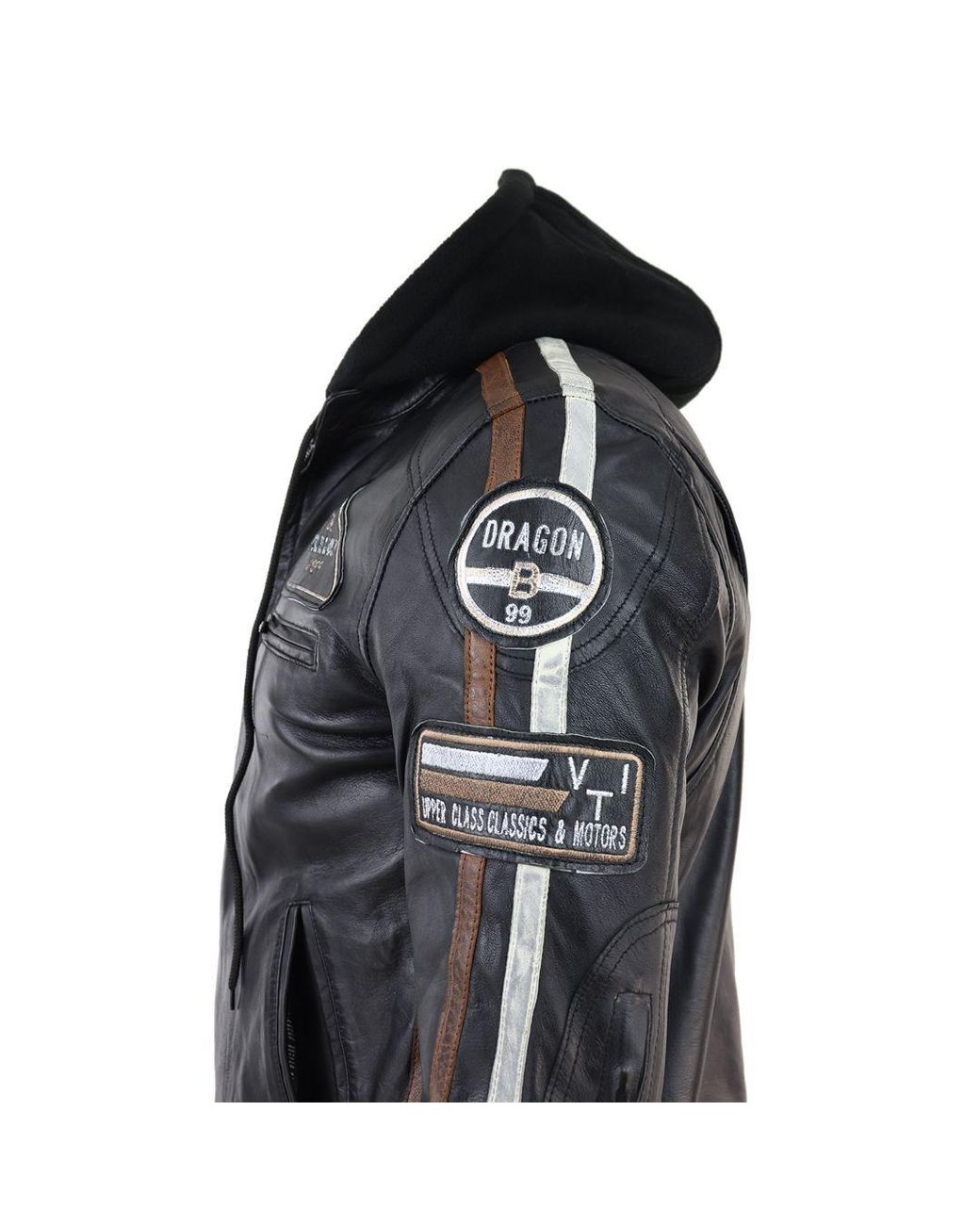 TruClothing Black Hooded Zipped Biker Leather Jacket for men