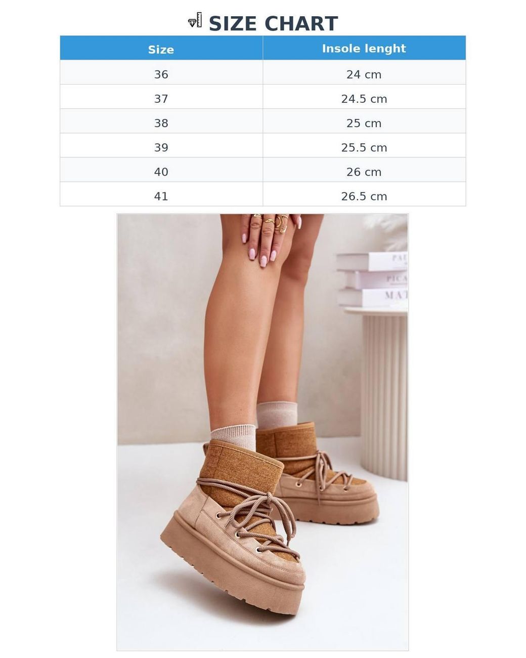 Love Lace Brown Stylish Platform Snow Boots With Fur Lining & Front Lacing