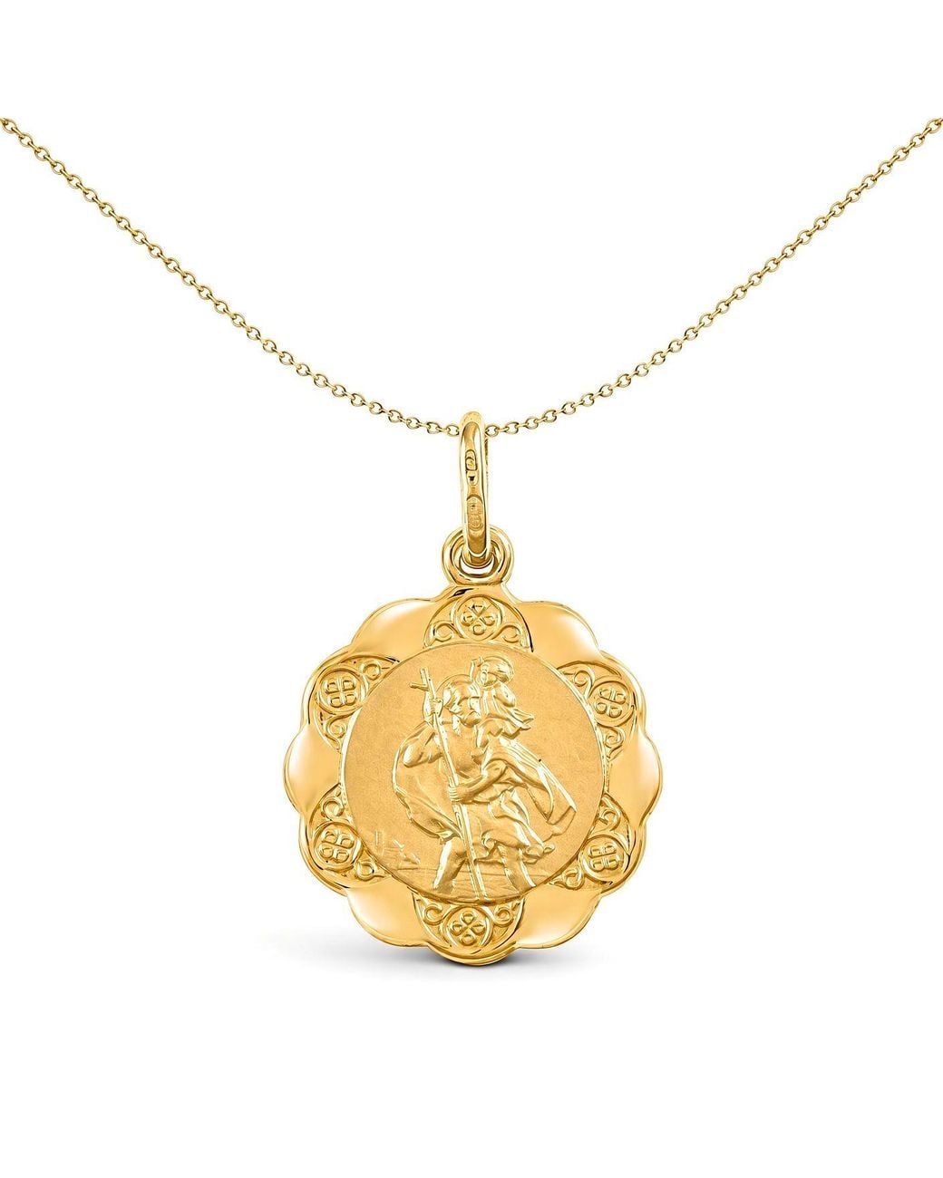 Jewelco London Metallic 9Ct Scallop Edged St Christopher Medallion Pendant, 16Mm