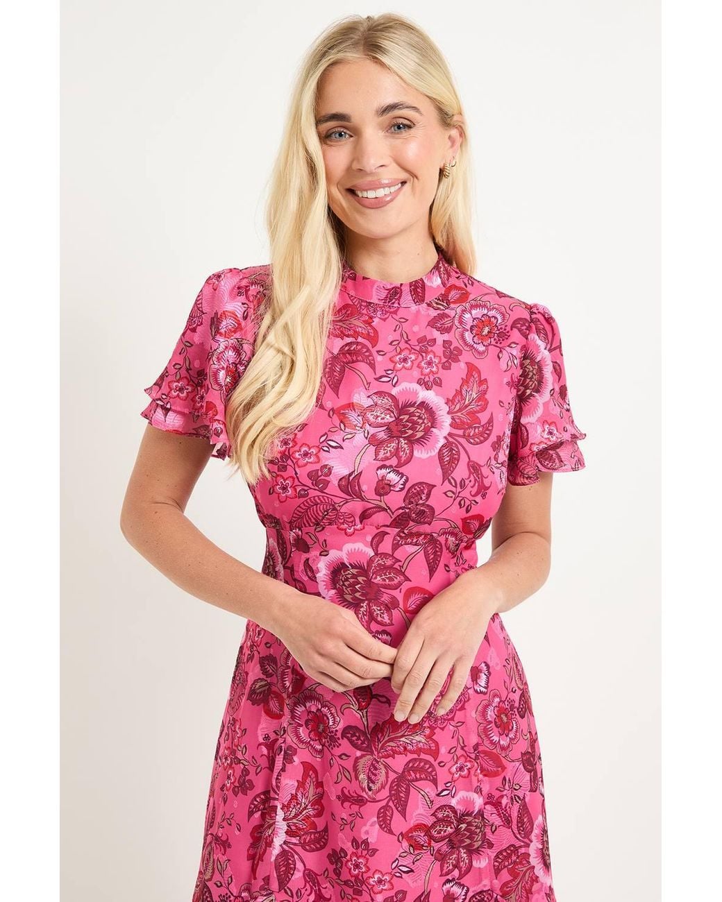 Wallis Pink Petite Paisley Burn Out Ruffle Midi Dress