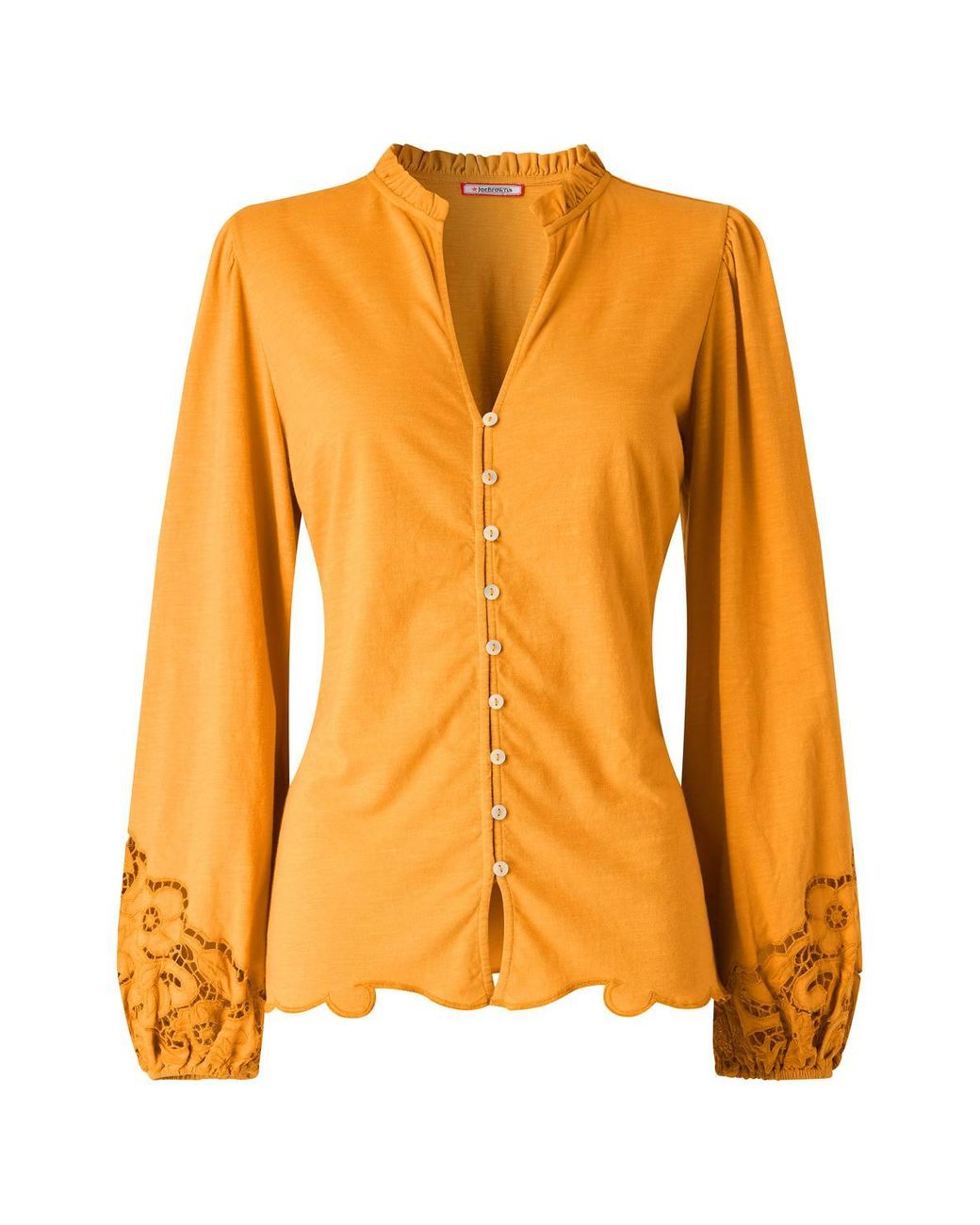 Joe Browns Orange Jersey Button Through Blouse With Embroidered Sleeve