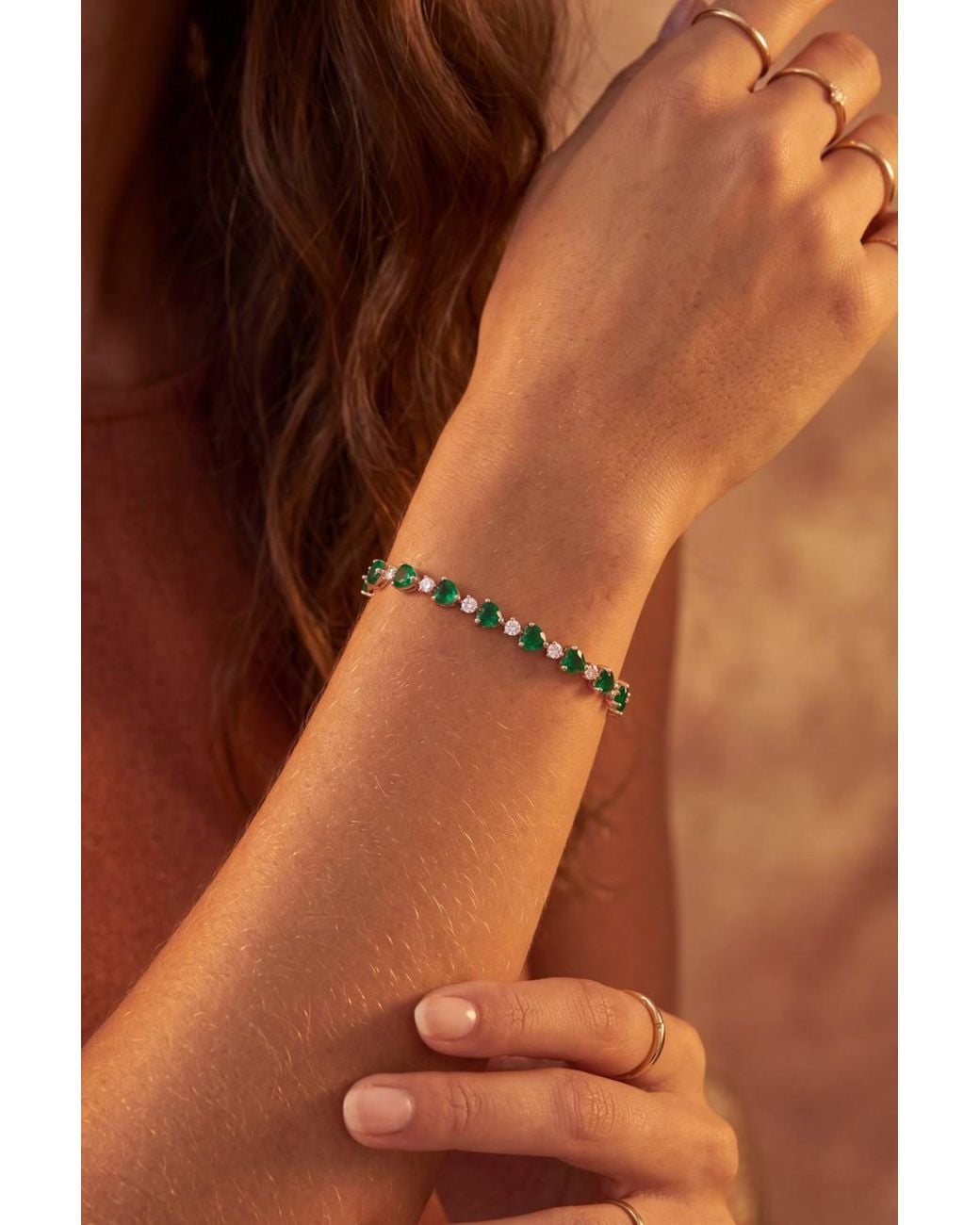 Latelita London Green Asscher Cut Heart Tennis Bracelet Emerald