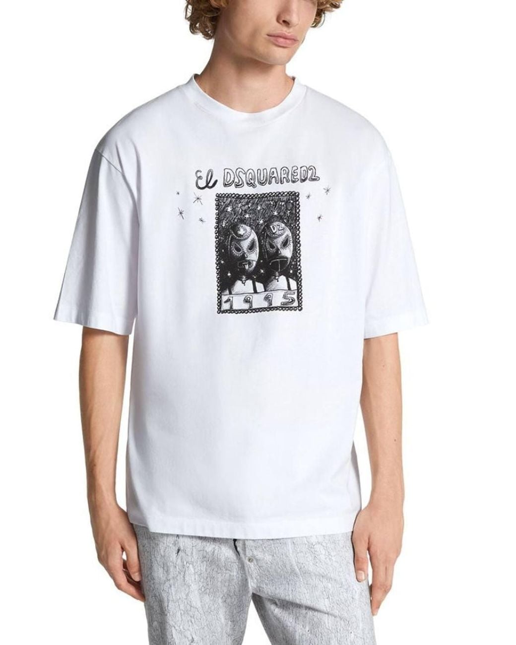 DSquared² White El Design Short Sleeve Round T-Shirt for men