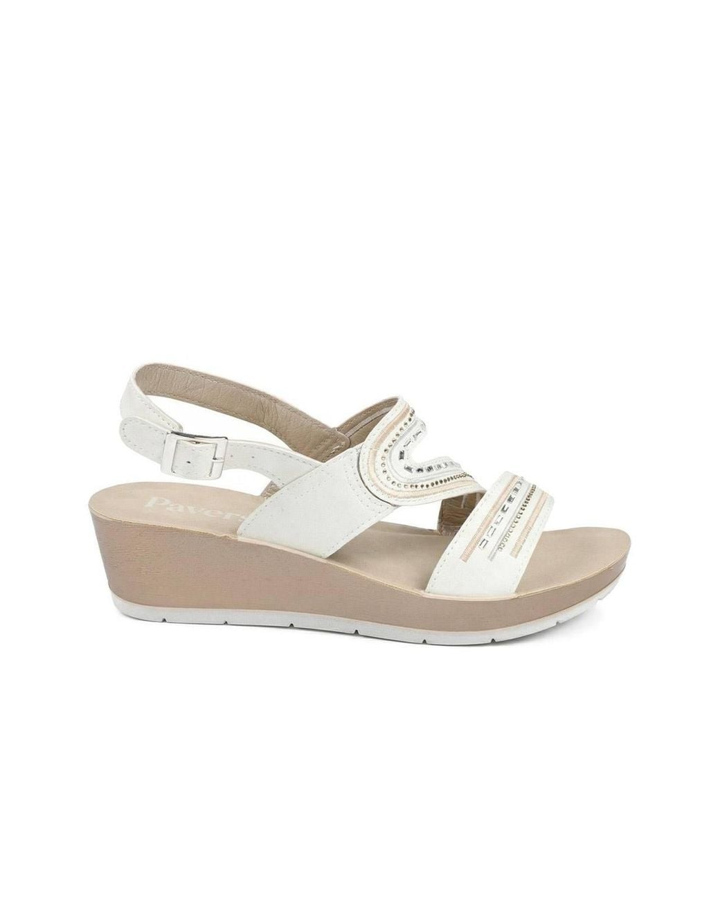 Pavers White Wedge Heeled Buckle Fasten Sandals