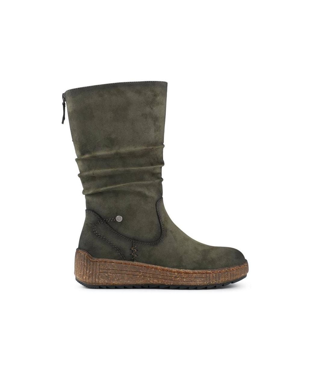 Pavers Green Mid Calf Wedged Slouch Boots