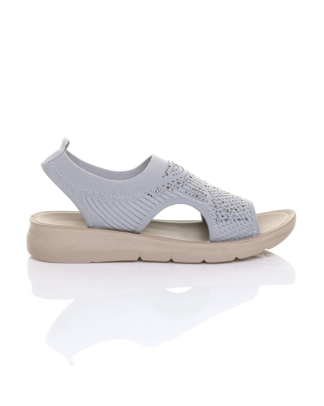 AJVANI Gray Low Wedge Heel Slingback Diamante Summer Holiday Comfort Sandals