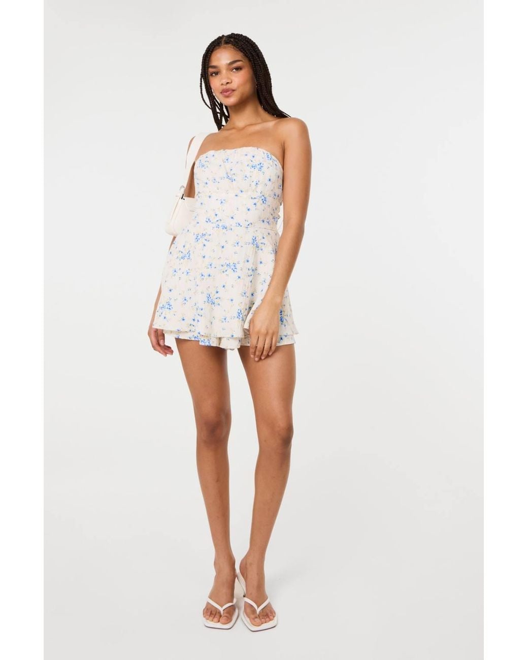Pink Vanilla White Tie Back Ditsy Bandeau Playsuit