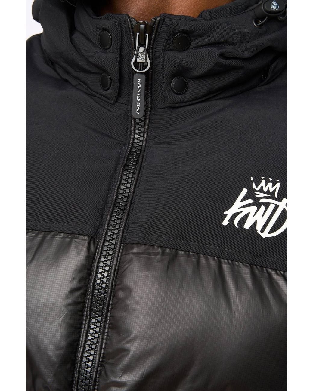 Kings Will Dream Black Summs Box Quilt Hooded Puffer Jacket With Smooth Finish for men