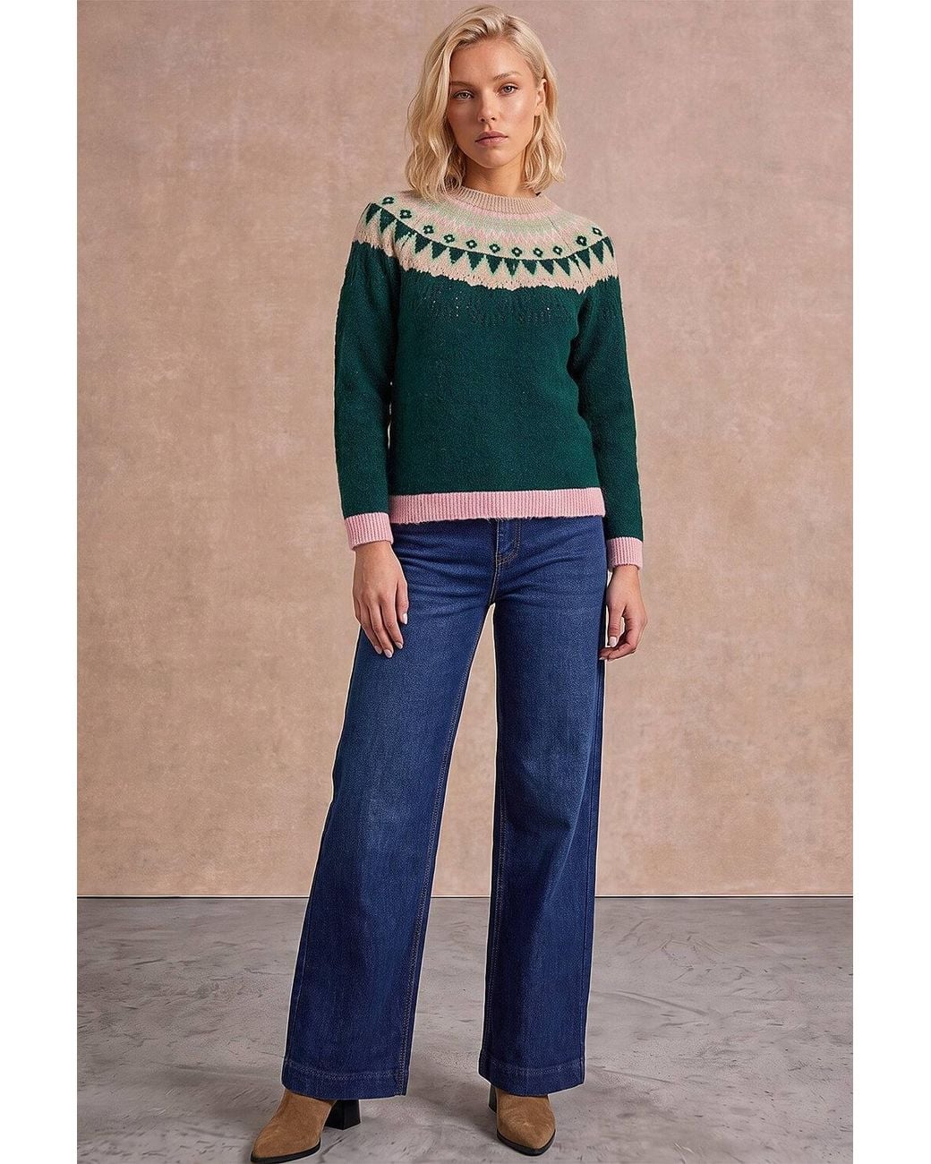 Roman Green Petite Fairisle Knit Jumper