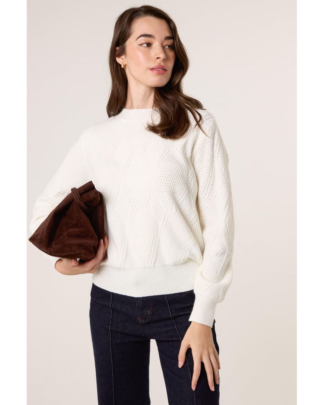 Blue Vanilla White Long Sleeve Round Neck Jumper