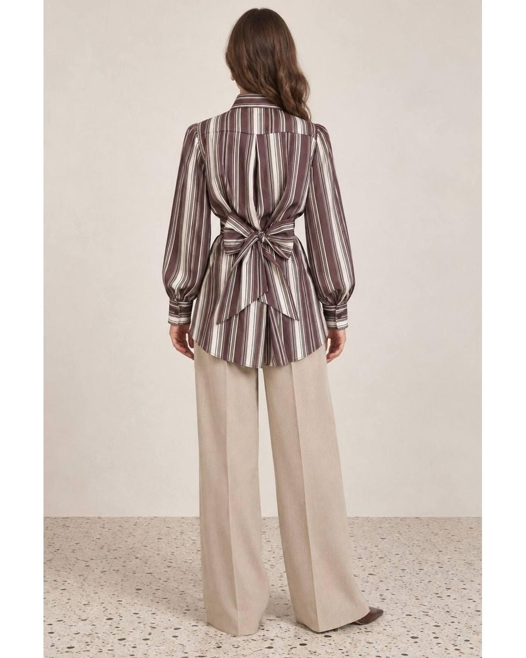 Hiccup Brown Striped Shirt With Tie Detail