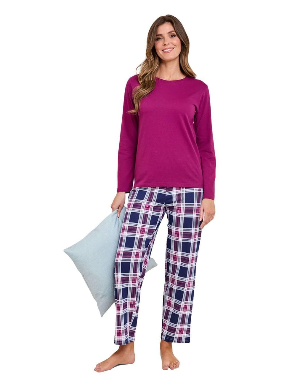 Chums Pink Cotton Jersey Check Long Sleeve Pyjama Set