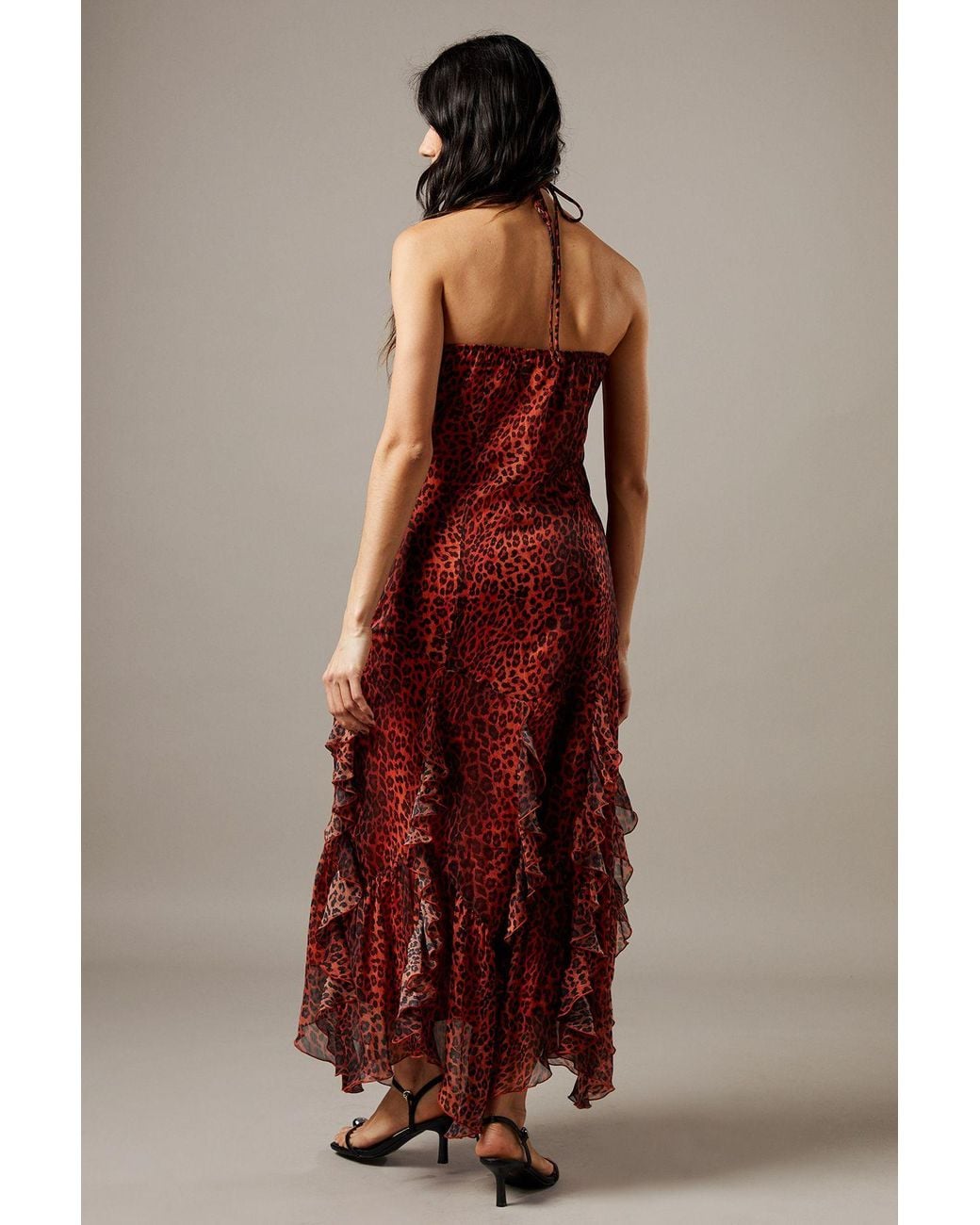 Warehouse Multicolor Chiffon Halter Tendril Ruffle Midi Dress