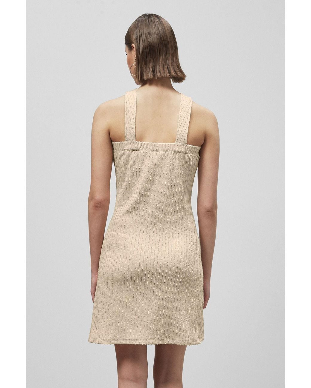 Enorsia Natural Cross Front Halter Neck Dress