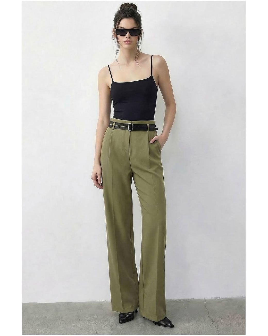 Bianco Lucci Green High Waist Wide Leg Pants