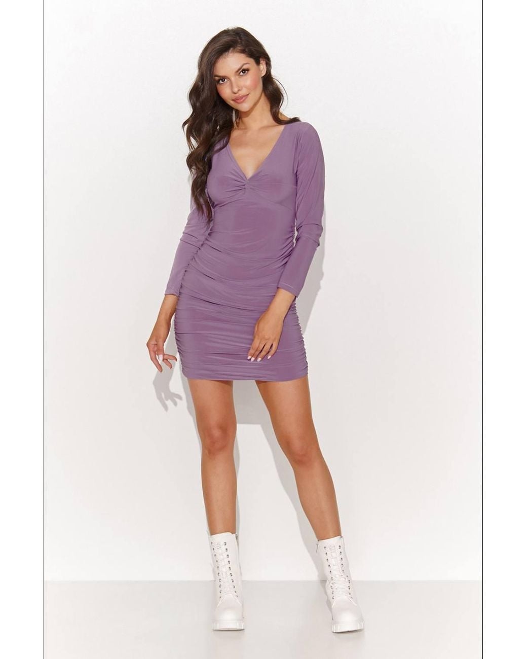 Love Lace Purple Heart Neck Long Sleeve Mini Dress With Plate