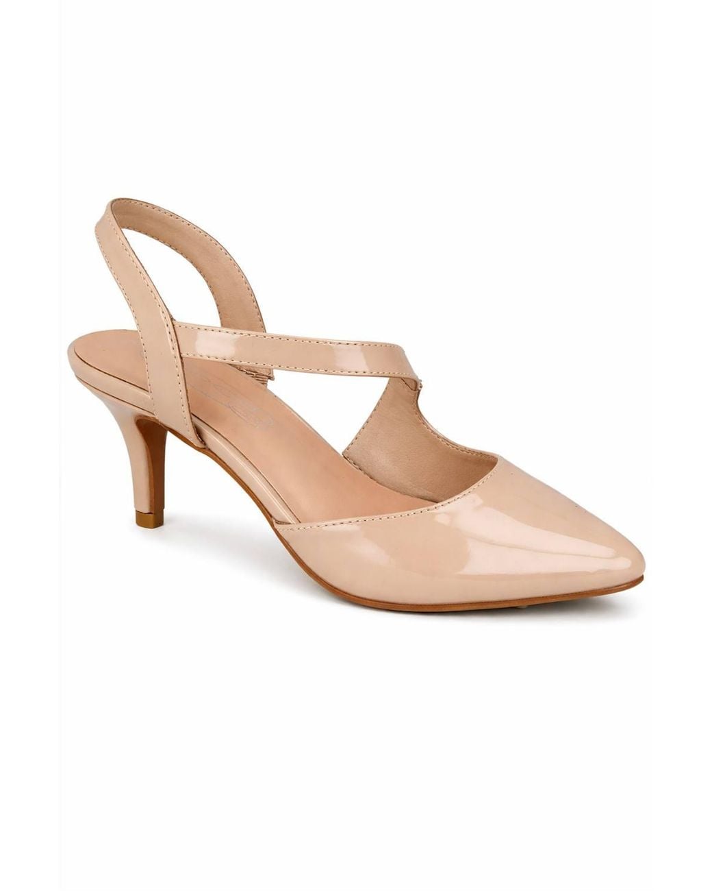 Spot on Natural Pointed Toe Slingback Court Shoe With Strap Detail
