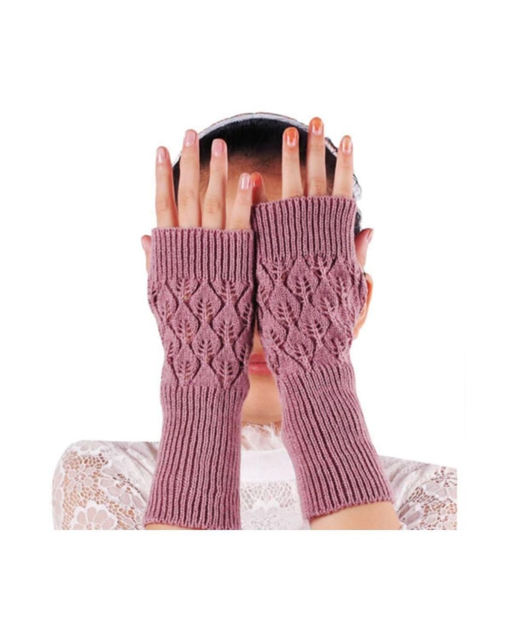 KDMD Red Knitted Long Fingerless Gloves, Winter Arm Warmers