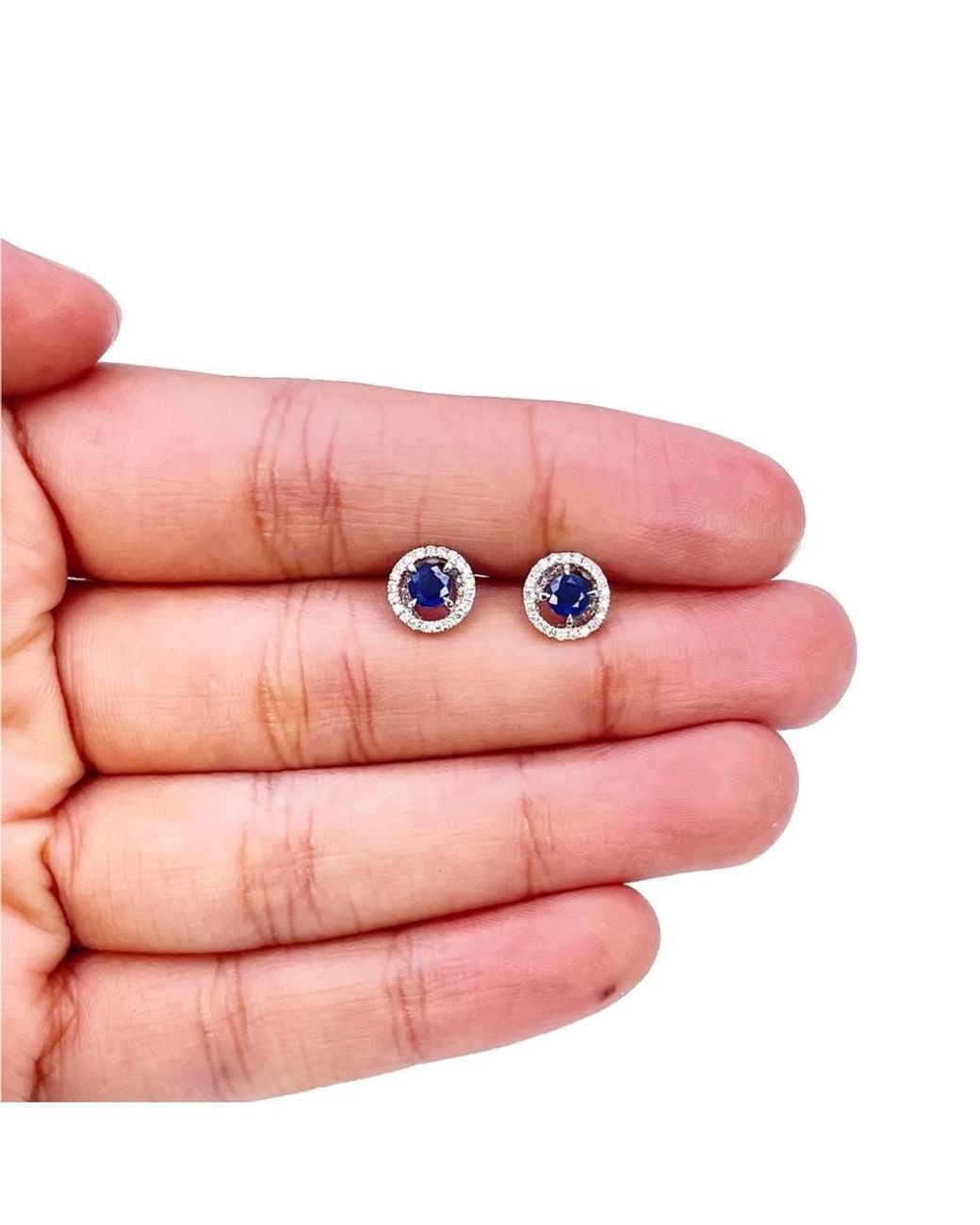 Raina Jewels Blue 18Ct Natural Sapphire Diamond Round Stud Earrings 0.60Ct