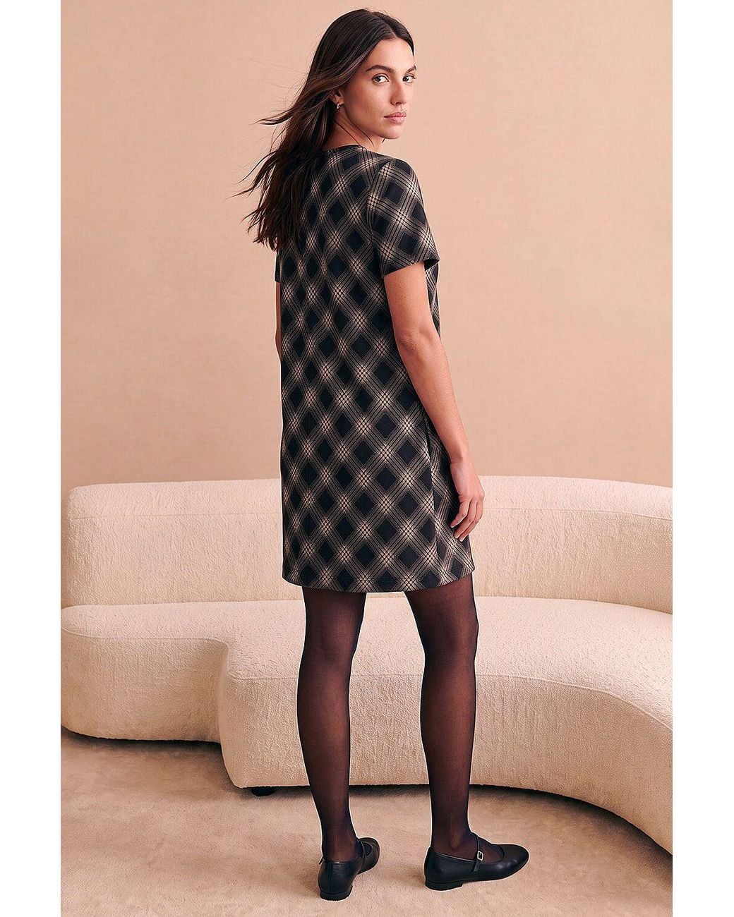 Roman Black Check Print T-Shirt Stretch Dress