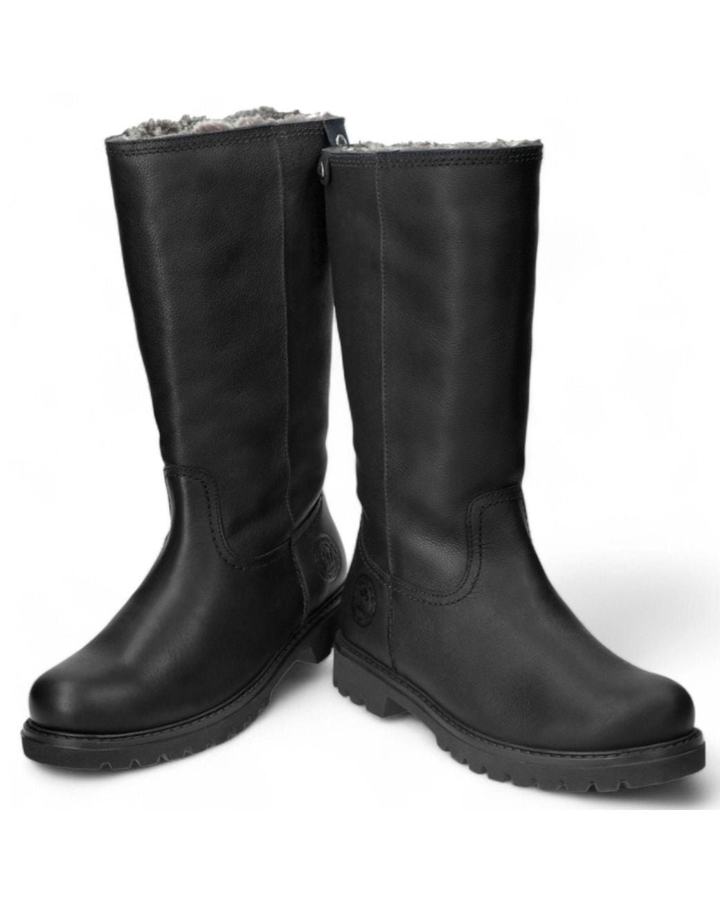 TruClothing Black Knee High Pull On Faux Fur Lining Leather Boots