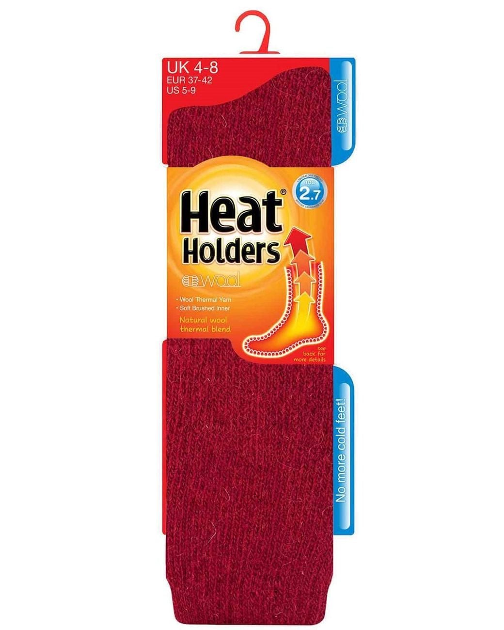 Heat Holders Red Extra Long 2.7 Tog Knee High Wool Rich Thermal Socks