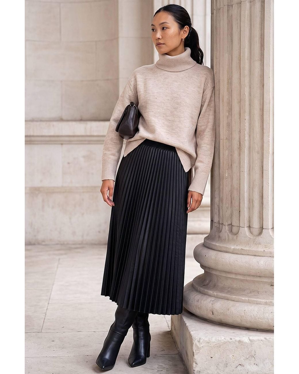 Roman Blue Faux Leather Pleated Skirt
