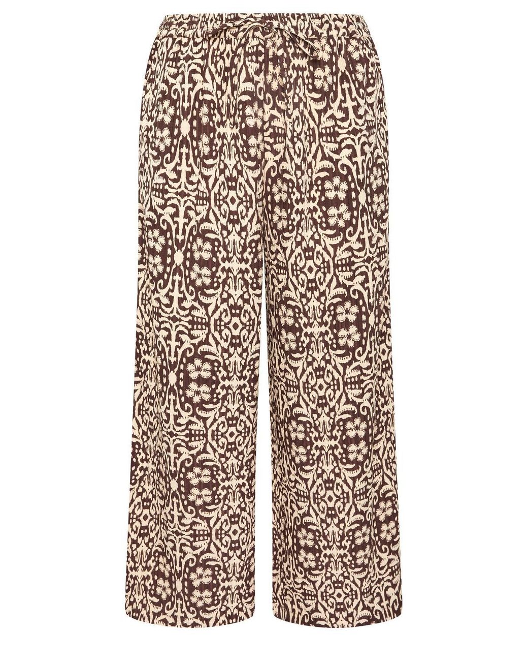 Yours Brown Abstract Wide Leg Trousers