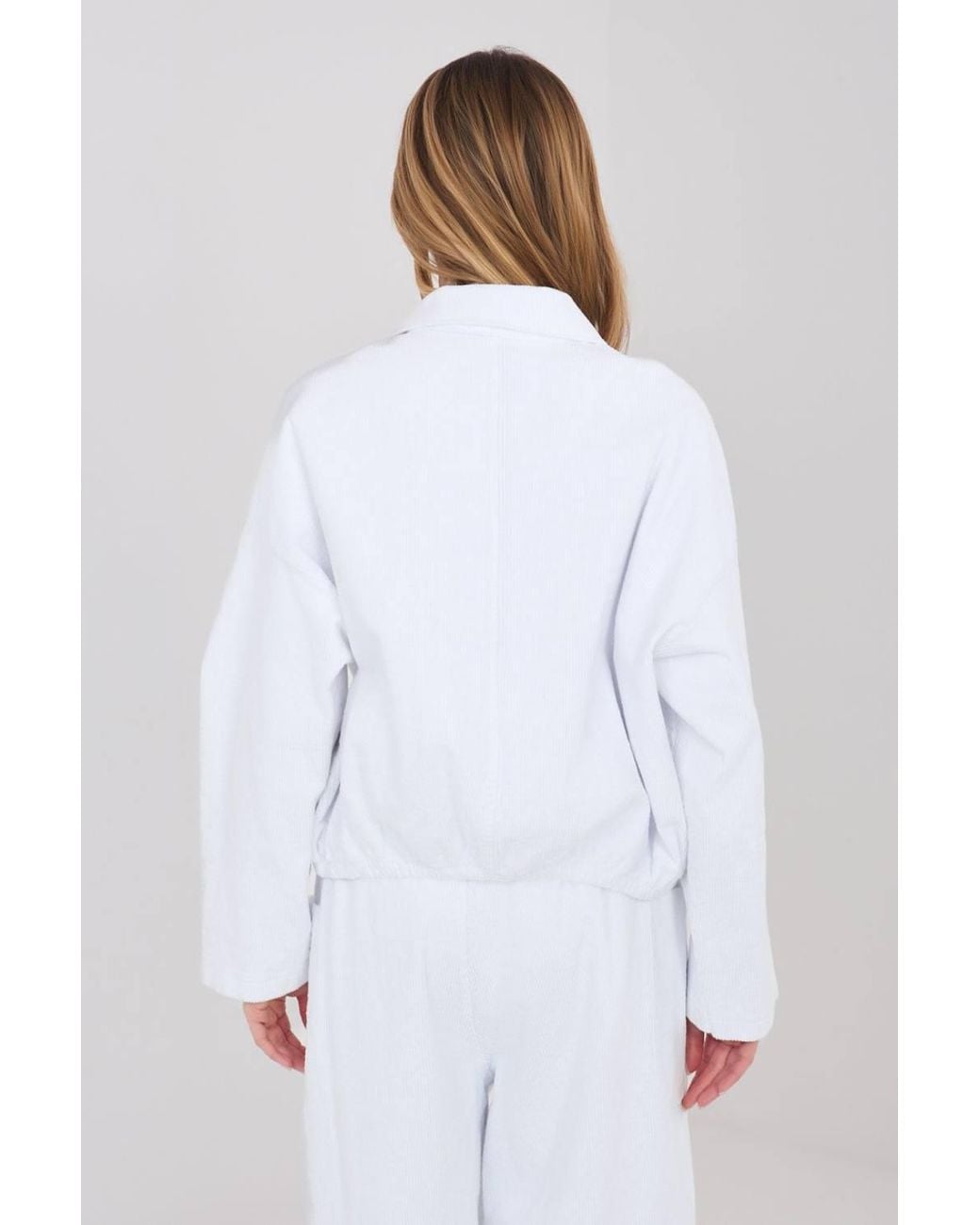 Love Lace White Modern Corduroy Bomber Jacket Style 225427