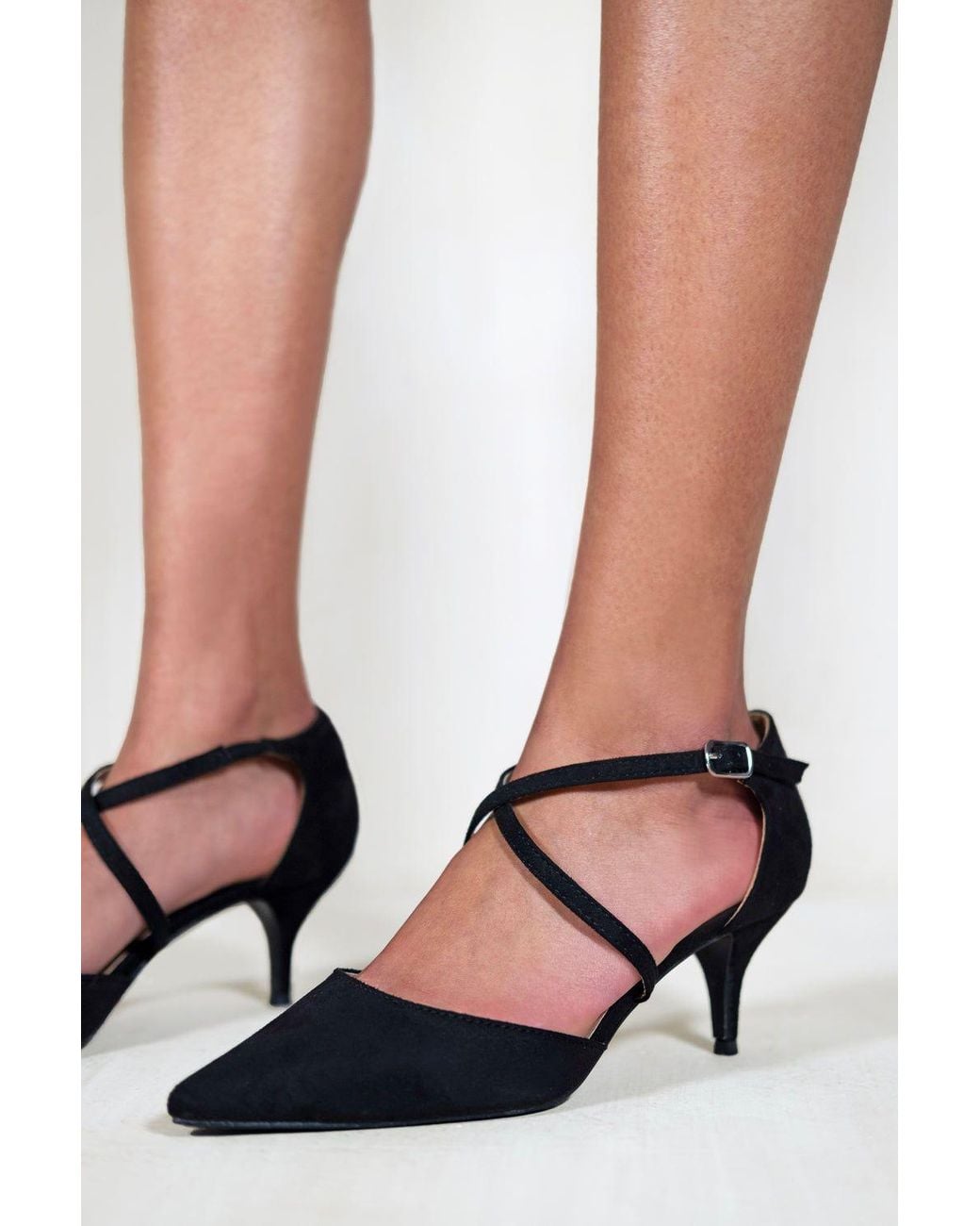Where's That From Black 'Kennedi' Low Kitten Heel With Crossover Strap