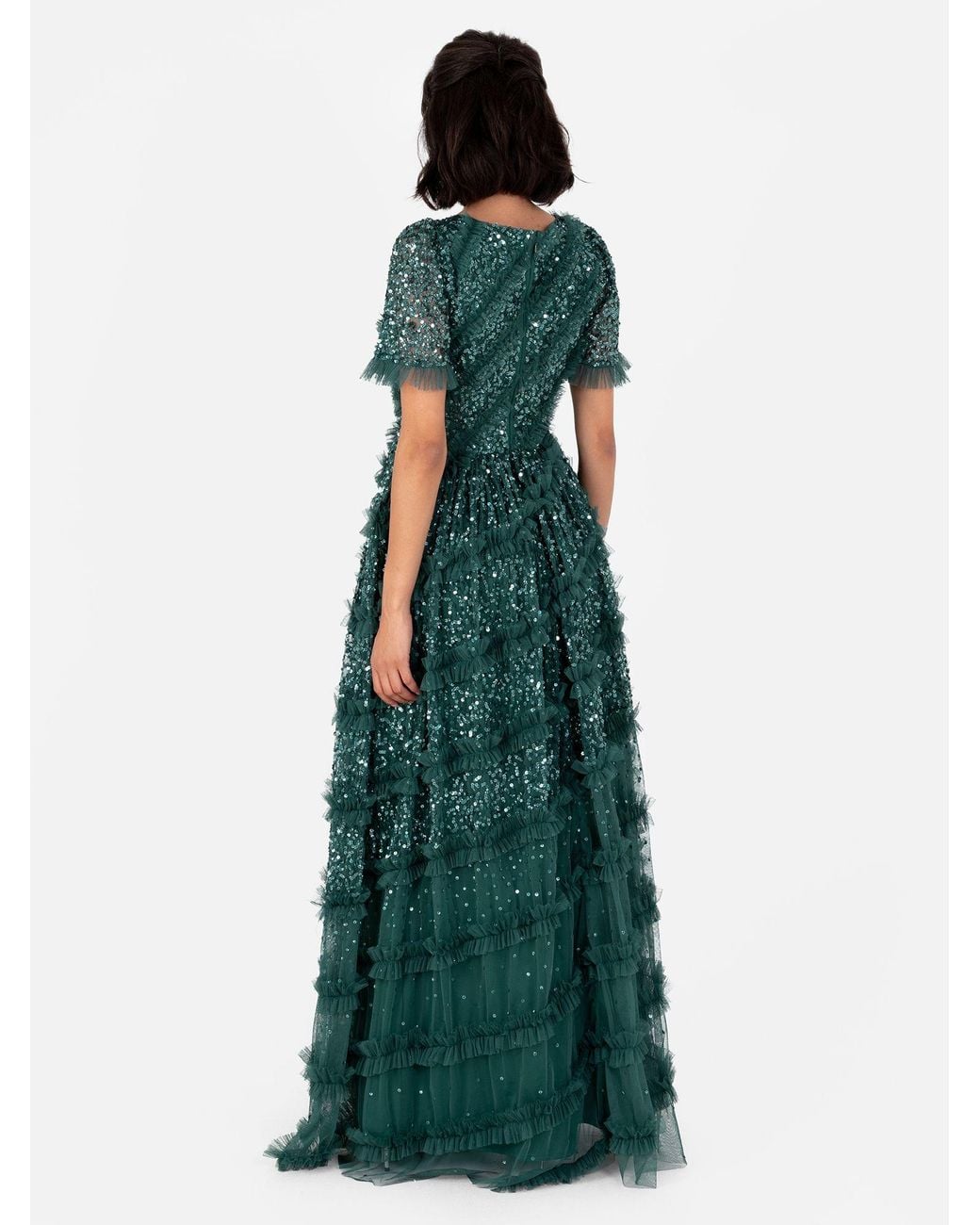Maya Deluxe Green Embellished Short Sleeve V Neck Maxi Dress