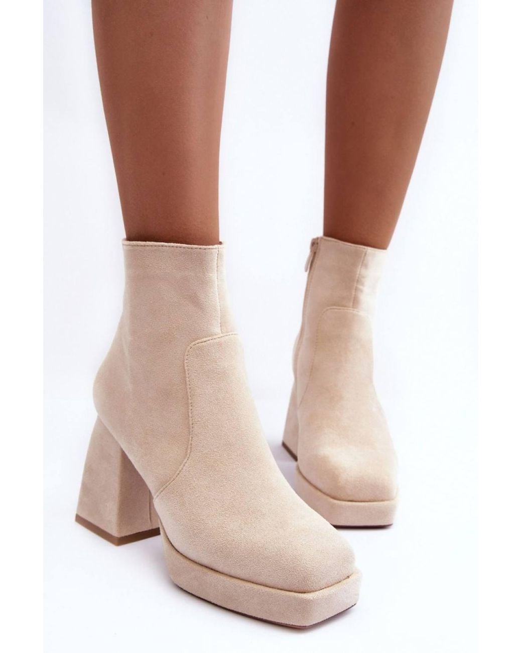 Love Lace Pink Insulated Suede High Block Heel Platform Square Toe Boots