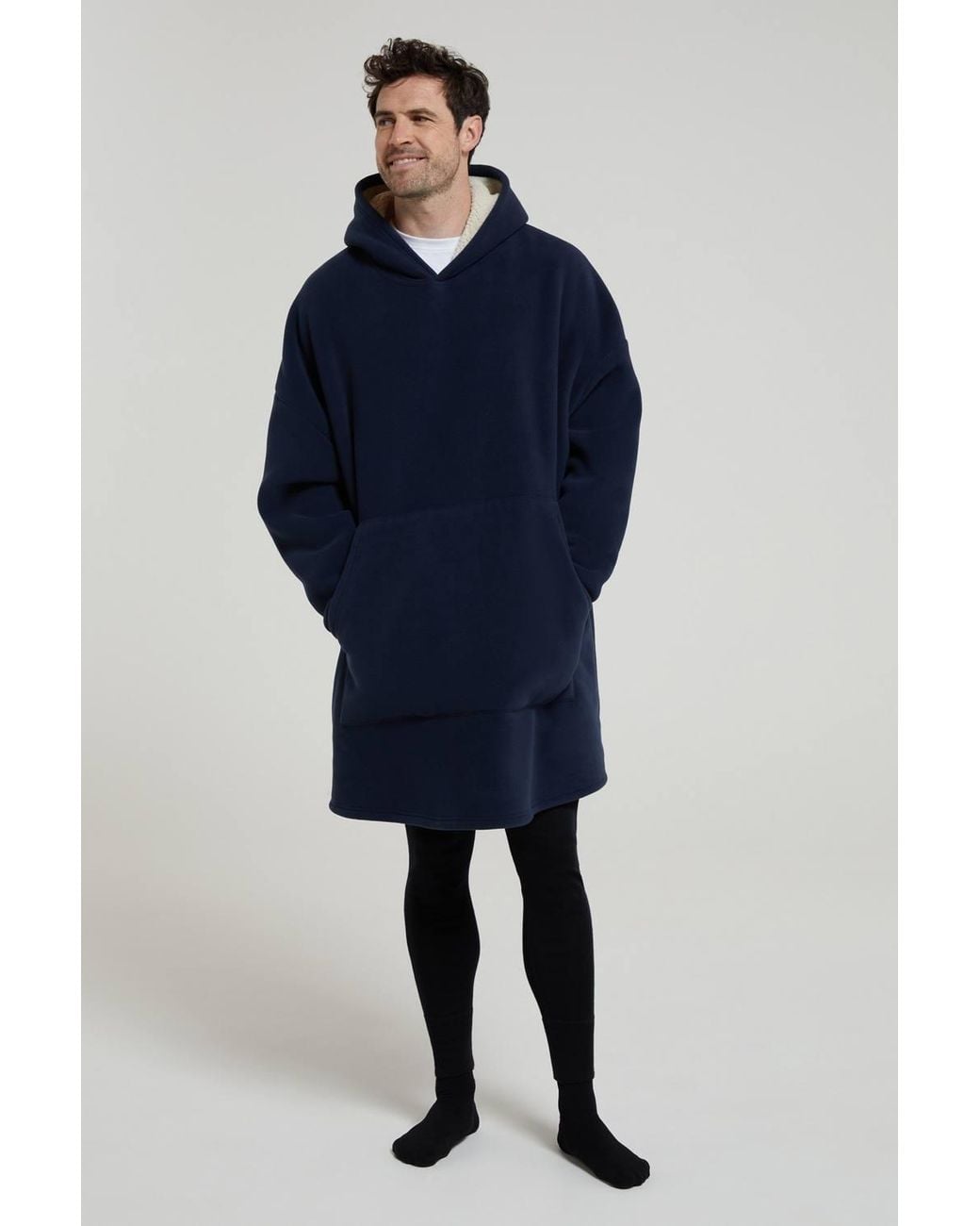 Mountain Warehouse Blue 'Snug' Kangaroo Pocket Warm Borg Lined Soft Fleece Hooded Blanket for men