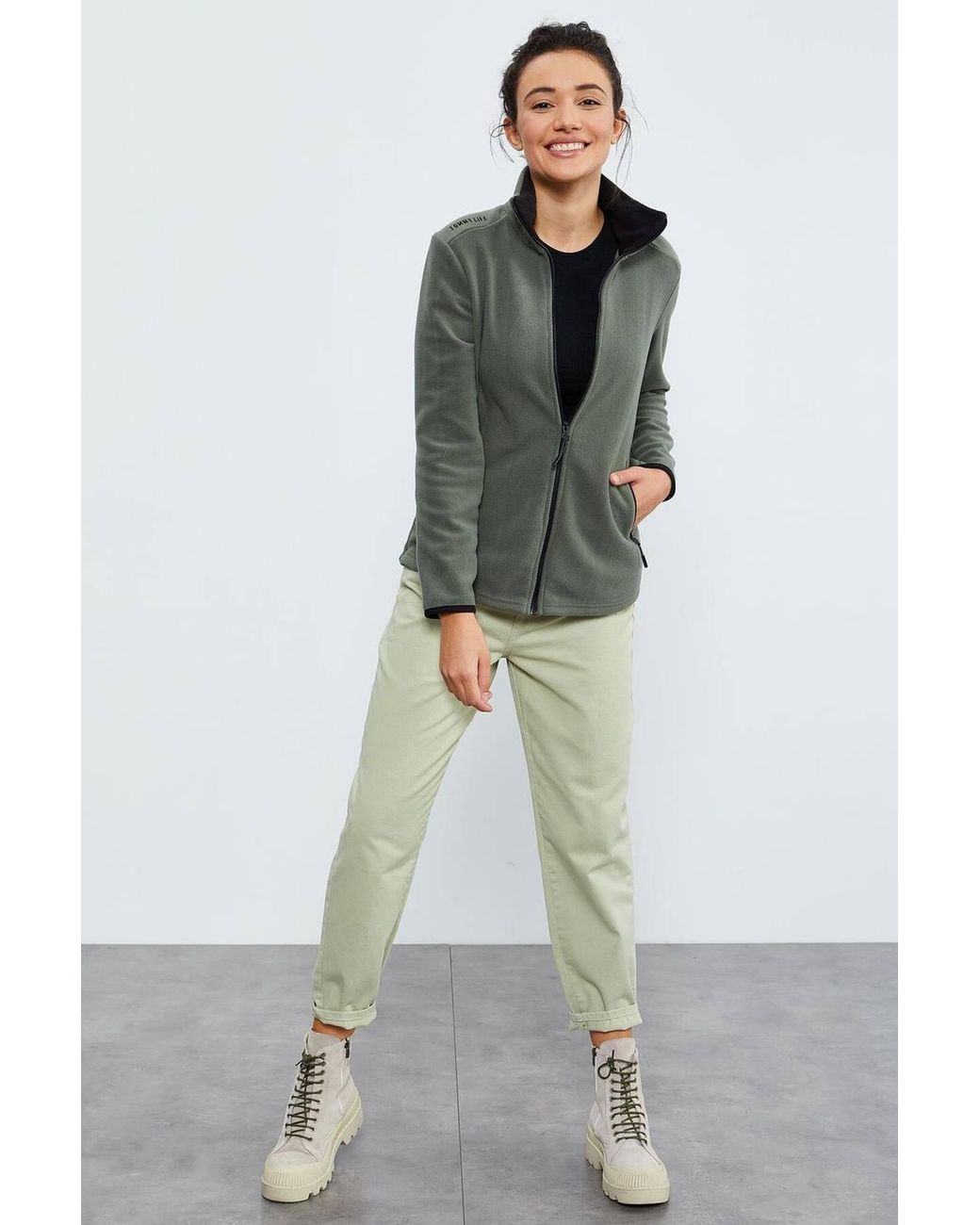 TOMMY LIFE Green Plush Zip-Front Sweatshirt