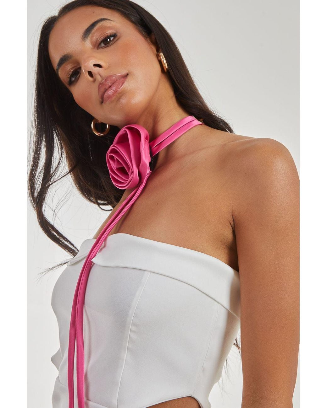 Pink Vanilla White Cut Out Bandeau Bodycon Dress