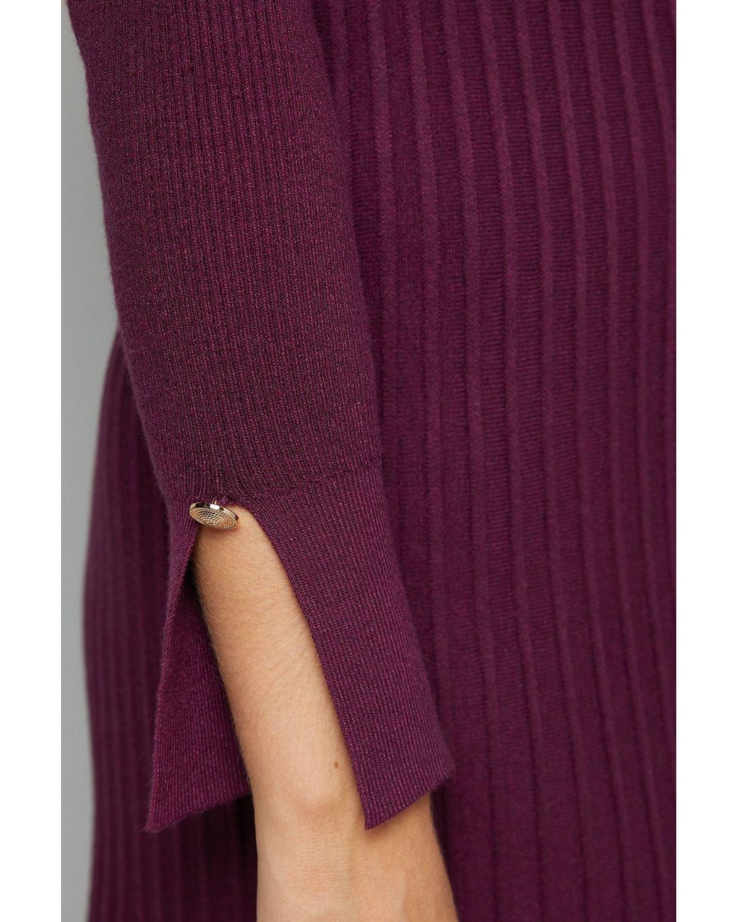 Wallis Purple Button Cuff Detail High Neck Pleated Knitted Midaxi Dress