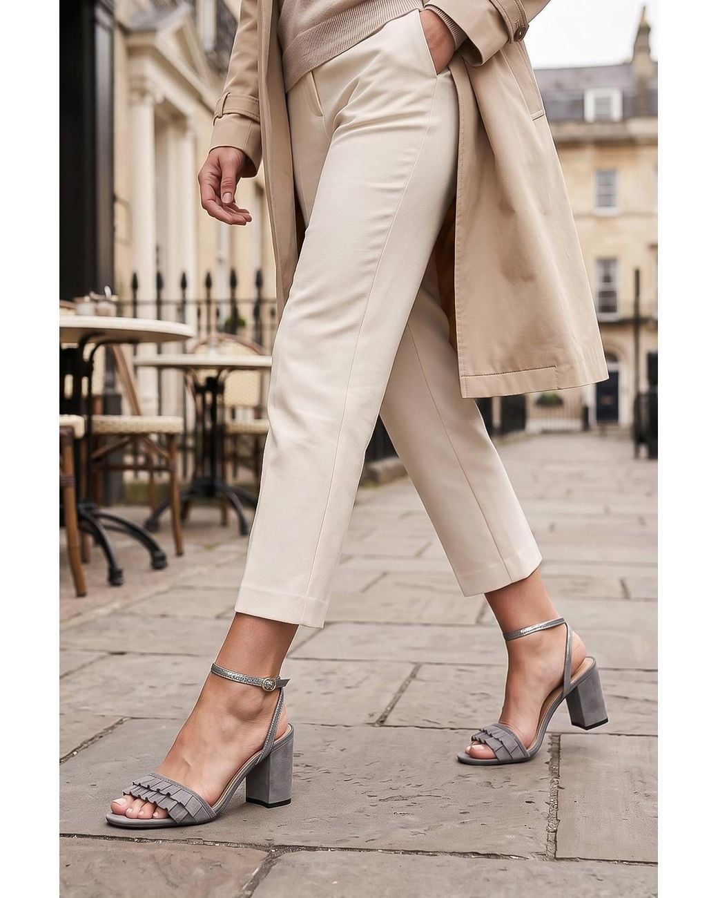 Spot on Natural Layered Fringe Block Heel Sandals